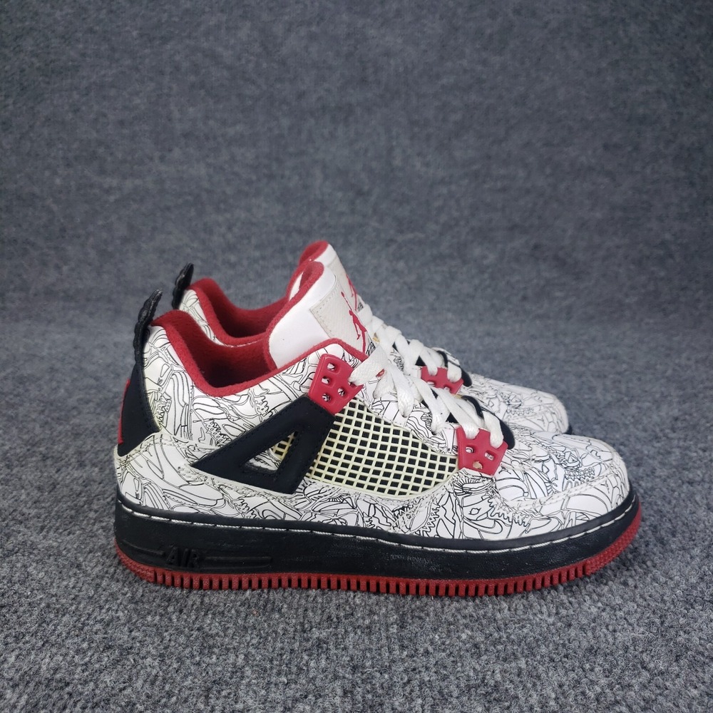Jordan Fusion 4 Air Force Youth Kids Size 4.5 White Black Red Lazer Sneaker